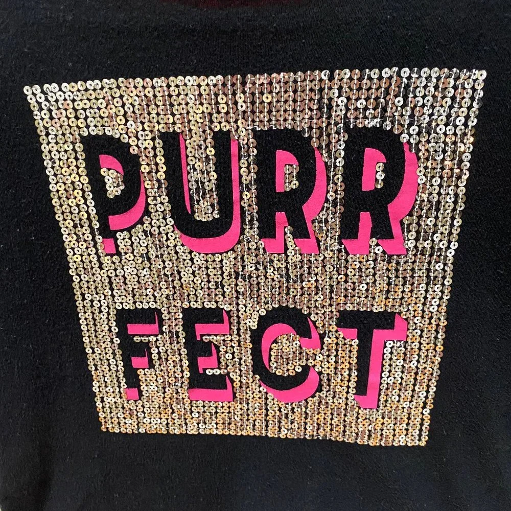Total Girl Purrfect black short sleeve sparkly PURRFECT T-Shirt sz 10